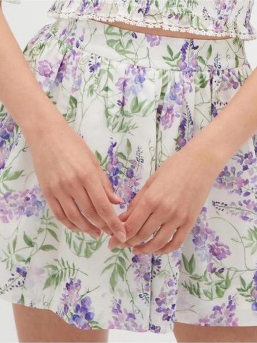 Hill House White Mini Skirt with Lavender Floral Print